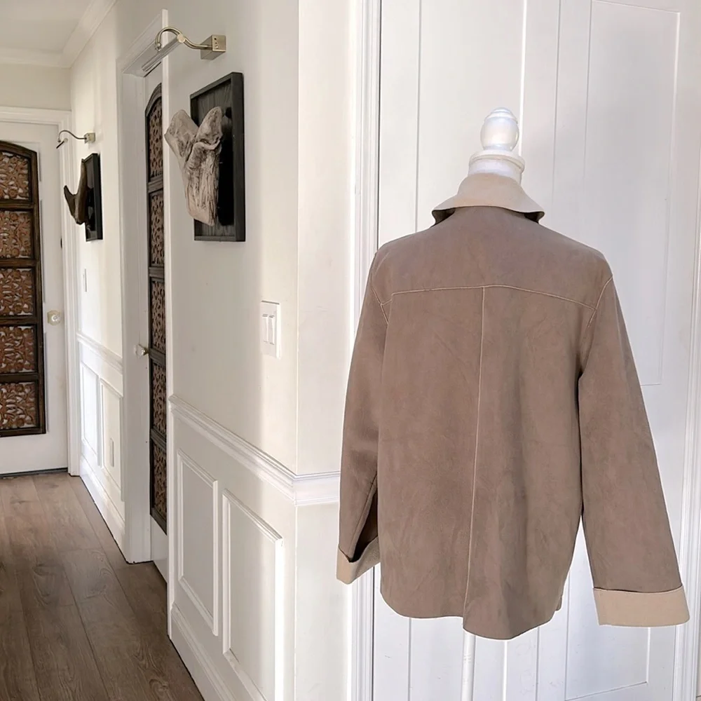 Alfred Dunner Womens Faux Suede Jacket Brown Embroidered Cottagecore‎ Size 12